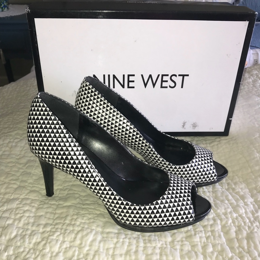 Nine West Black & White Peep Toe Heels
